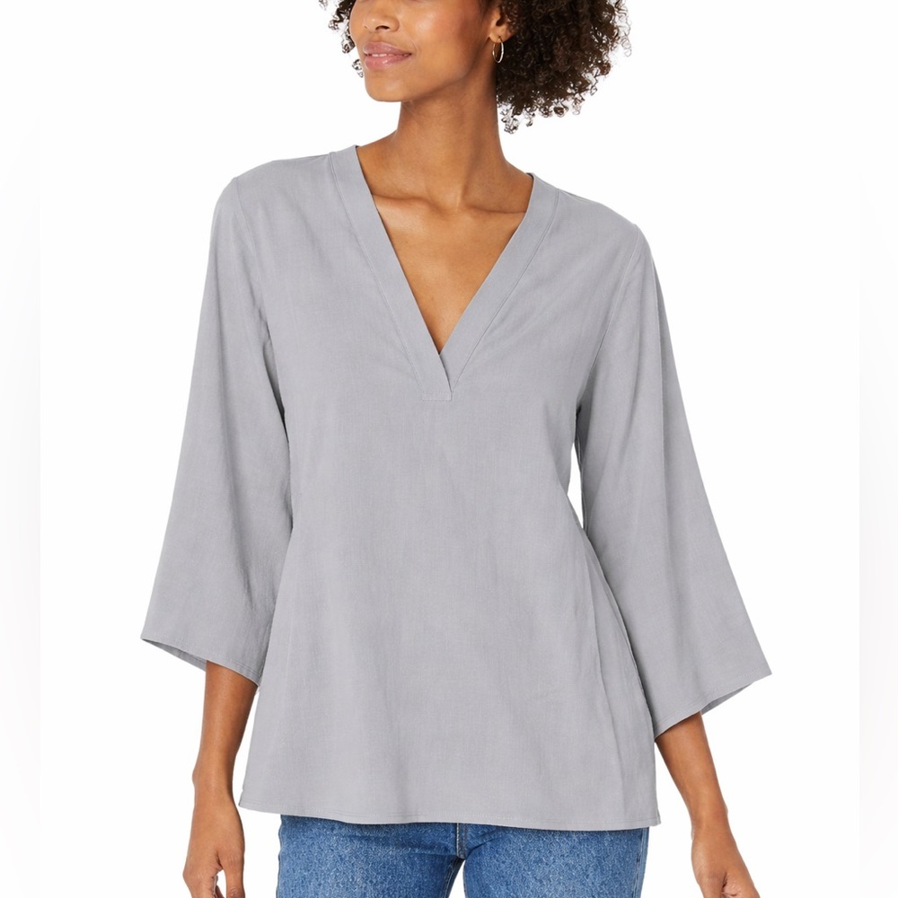 Vince Soft Gray V-Neck Blouse minimalist